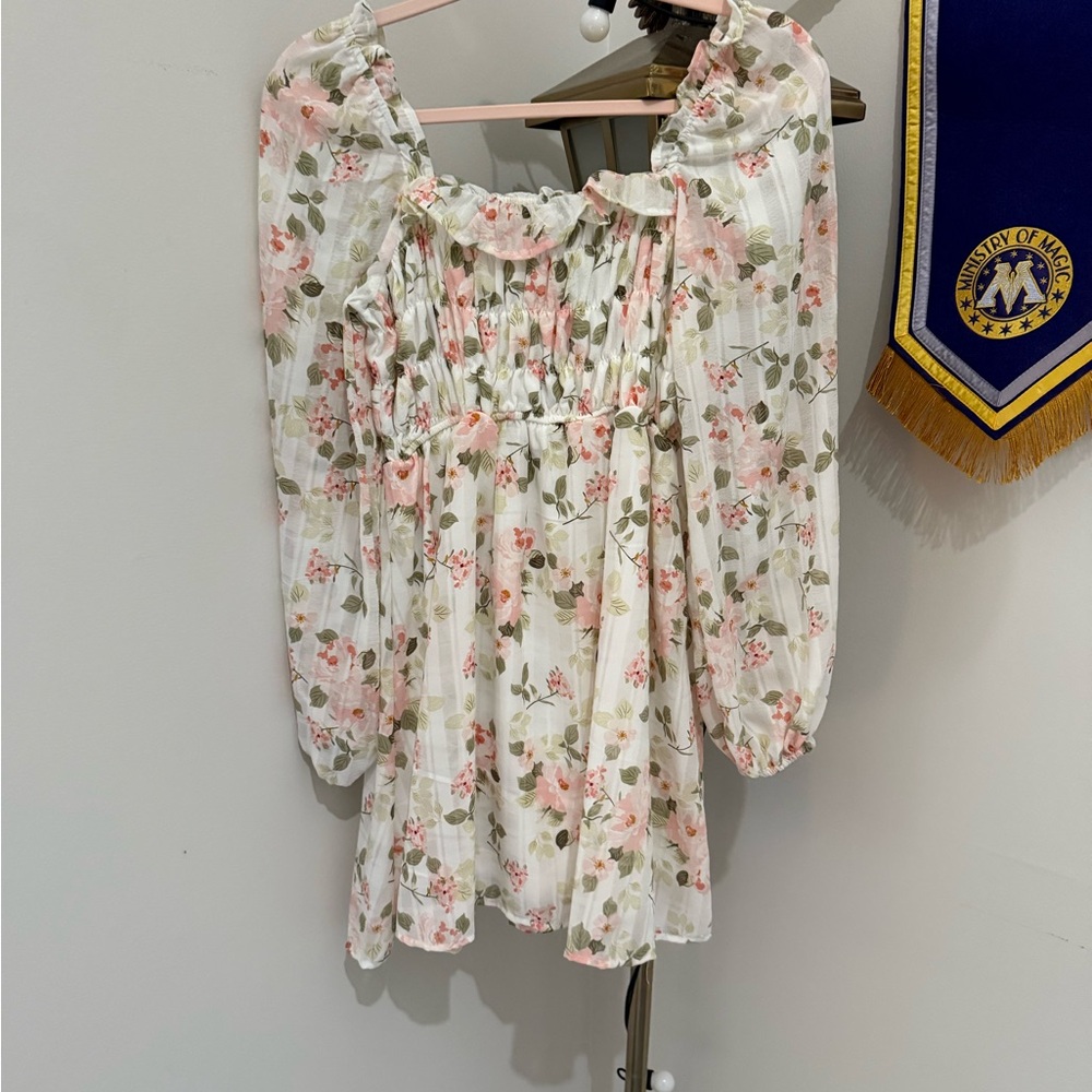 Floral Midi Dress with Pink and Green Accents